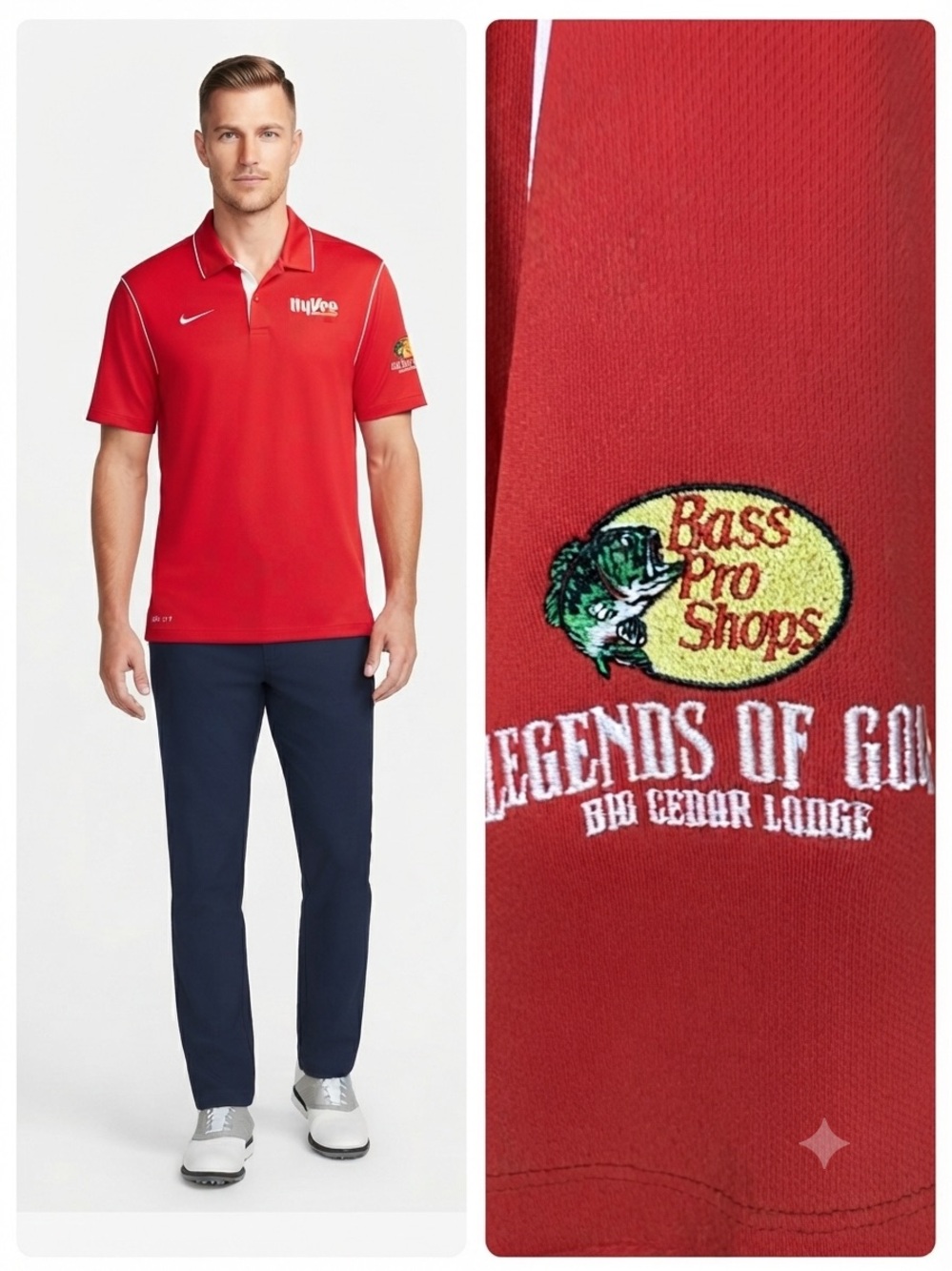Nike Red Men's Dri-FIT Polo with Hy-Vee & Legends of Golf Logos Size L